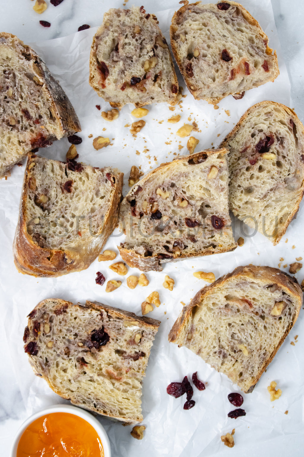 Semi-Exclusive Orange Cranberry Walnut Sourdough on Marble