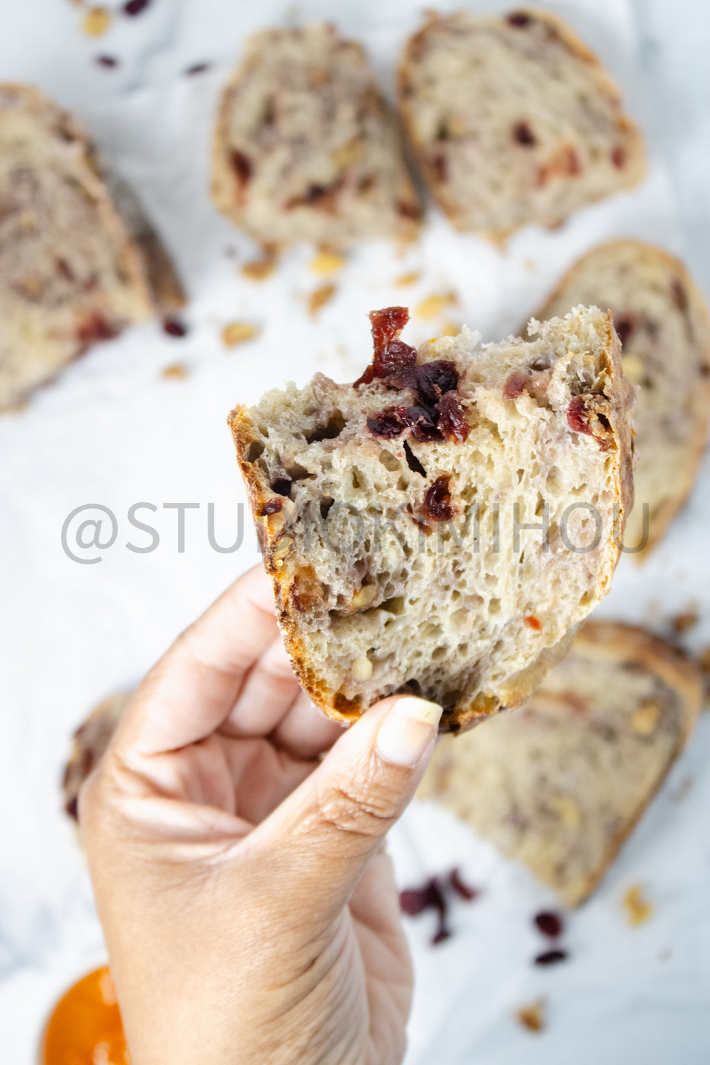 Semi-Exclusive Orange Cranberry Walnut Sourdough on Marble